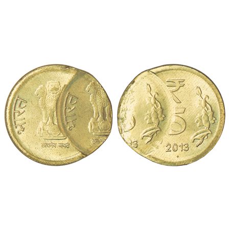 5 rupees, error, nickel-brass, 2013, Bombay mint, double struck on both side, 5.95g. Uncir