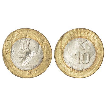 10 rupees, error, bi-metal, 2017, Calcutta mint, double struck on both side, 7.74g. Very f
