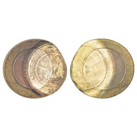 10 rupees, error, bi-metal, 201(7), die-shifted on both side and reverse blank, 7.68g. Ver