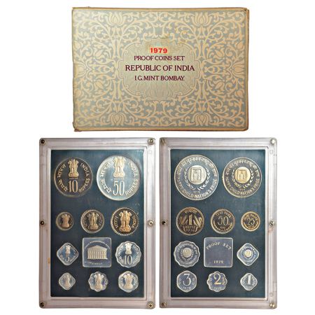1979, Happy Child Nation's Pride, Proof set of 10 coins, 50 rupees, 10 rupees, 1 rupee, 50