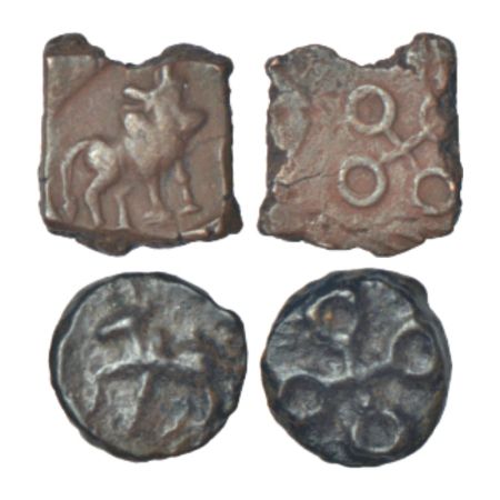 Ancient Malwa, post-Mauryan uninscribed die-struck coinage, Ujjain region - two copper coi