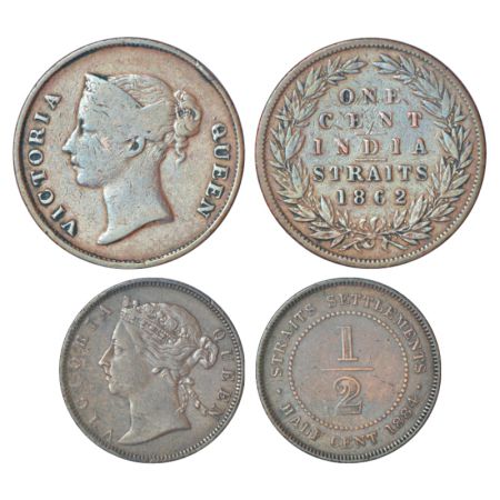Straits settlements, Victoria (1837-1901 AD), copper coins (2), 1x 1 cent, 1862, KM 6, 9.0