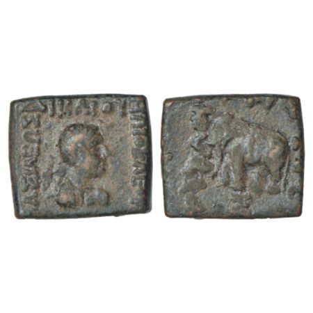 Indo-Greeks, copper unit of Heliocles II (c.110-100 BC), BN series 7, 7.89g. Obv: Bearded 