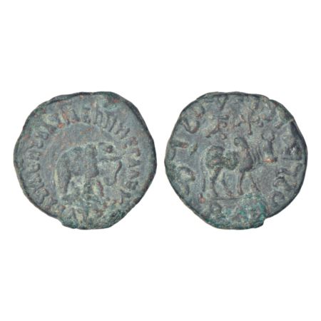 Indo-Scythian, copper coin of Azes (48-25 BC), senior ISCH 100.70, 7.13g. Obv: Elephant wa