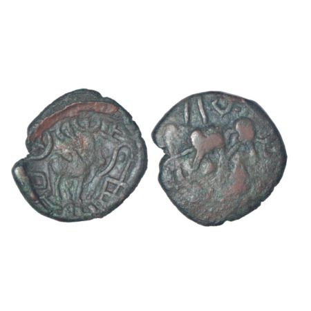 Post-Mauryan tribal republics, Yaudheyas - cast potin coin of 'Bahudhanyaka' type (c.150-1