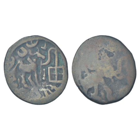 Post-Mauryan tribal republics, Yaudheyas - cast potin coin of 'Bahudhanyaka' type (c.150-1