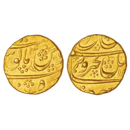 Farrukhsiyar (1713-1719 AD), gold mohur, Farkhanda Bunyad Hyderabad mint, AH 112x/RY 4, KM