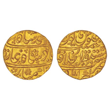 Muhammad Shah (1719-1748 AD), gold mohur, Mustaqir ul-Khilafat Akbarabad mint, AH 11xx/RY 