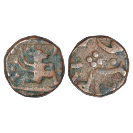 Dhar, copper paisa, in the name of Shah Alam II, unlisted in KM, 12.96g. Obv: Hanuman faci