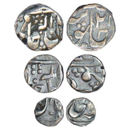 Gwalior, Madho Rao (1886-1925 AD), silver set of 3 coins, Dar ul-Fath Ujjain mint, ¼ rupee