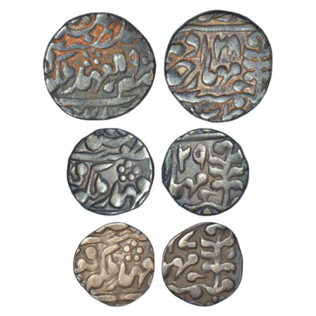 Jaipur, Madho Singh II (1880-1922 AD), silver set of 3 coins, ½ rupee, 5.67g, ¼ rupee, 2.3