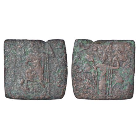 Indo-Scythians, copper unit of Azes (45-20 BC), ISCH 77.2, 8.87g. Obv: Poseidon, resting f