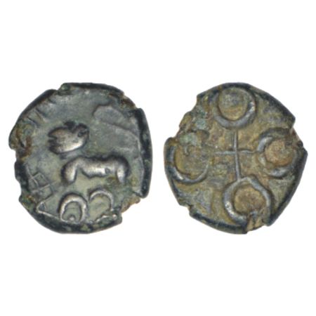 Satavahanas - 'lioness' type alloyed copper coin of Siri Satakani (c.100-50 BC) struck in 