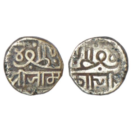 Nawanagar, Jam Vibhaji (1852-1894 AD), silver kori, 4.68g, Lakhi (Brockage) on reverse. Go