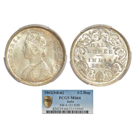 Victoria Queen, silver ½ rupee, 1862, Calcutta mint, C/II, L.C. Wyon's design on obverse, 