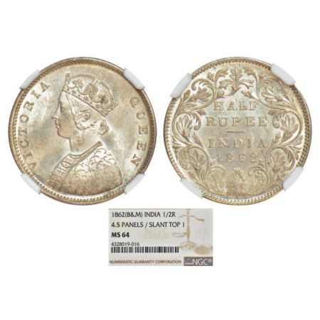 Victoria Queen, silver ½ rupee, 1862, Calcutta mint, C/II, L.C. Wyon's design on obverse, 