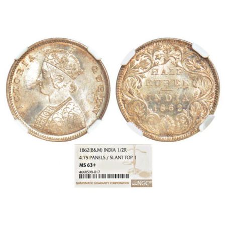 Victoria Queen, silver ½ rupee, 1862, Calcutta mint, C/II, L.C. Wyon's design on obverse, 