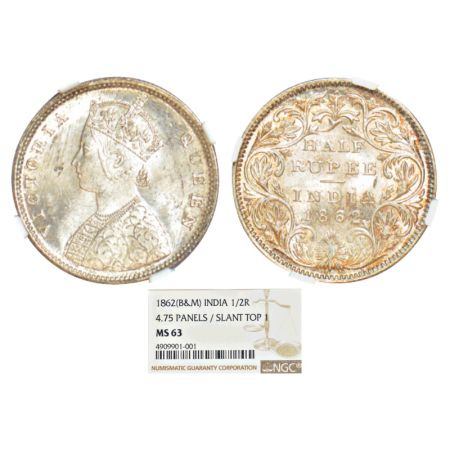Victoria Queen, silver ½ rupee, 1862, Calcutta mint, C/II, L.C. Wyon's design on obverse, 