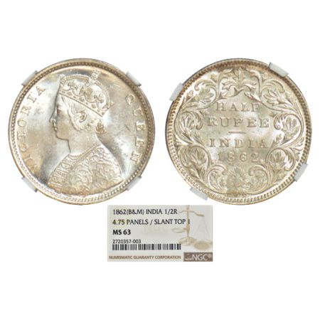 Victoria Queen, silver ½ rupee, 1862, Calcutta mint, C/II, L.C. Wyon's design on obverse, 