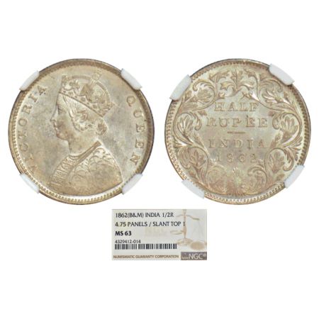 Victoria Queen, silver ½ rupee, 1862, Calcutta mint, C/II, L.C. Wyon's design on obverse, 