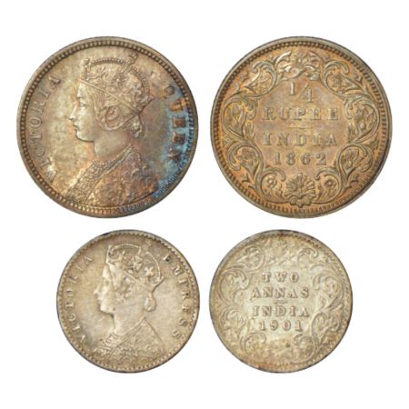 Victoria, silver coins (2), Calcutta mint, 1x Queen, ¼ rupee, 1862, A/I/no mint mark, PR 3
