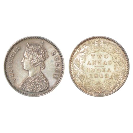 Victoria Queen, silver 2 annas, 1862, Calcutta mint, A/I/no mint mark, PR 485; GK 381, 1.4