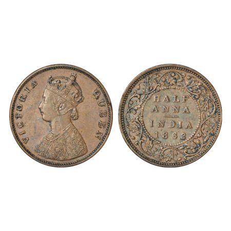 Victoria Queen, copper ½ anna, 1862, Bombay mint, A/I, PR 578; GK 393, 13.09g. Good very f