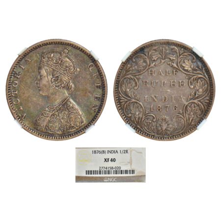 Victoria Queen, silver ½ rupee, 1876, Bombay mint, B2/II/dot, PR 287; GK 606. NGC graded X