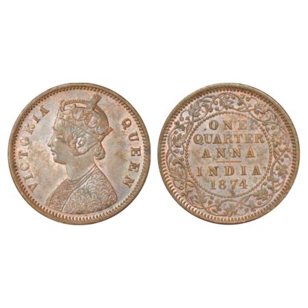 Victoria Queen, copper ¼ anna, 1874, Calcutta mint, PR 608; GK 823, 6.36g. Uncirculated, V