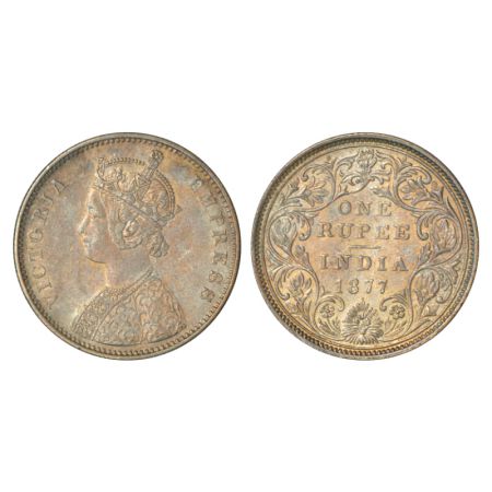Victoria Empress, silver rupee, 1877, Bombay mint, A2/II, PR 149; GK 435, 11.66g. Good ver