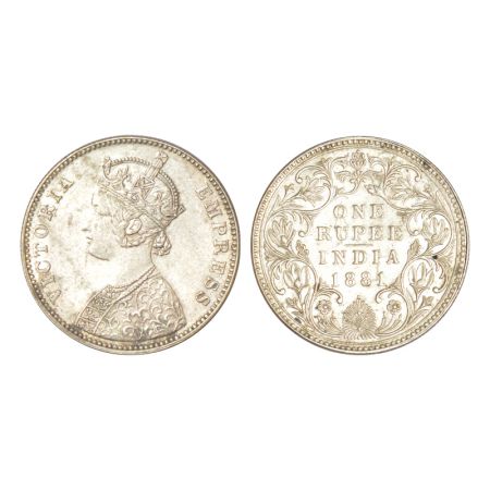 Victoria Empress, silver rupee, 1881, Bombay mint, A3/IV/dot, PR 157; GK 469, 11.64g. Almo