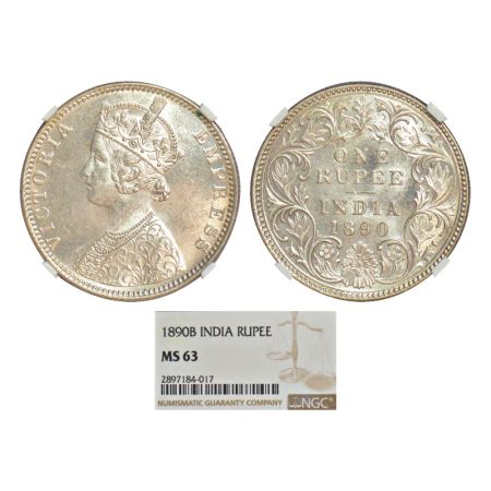 Victoria Empress, silver rupee, 1890, Bombay mint, C2/I/B incused, PR 178; GK 566. NGC gra