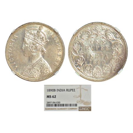 Victoria Empress, silver rupee, 1890, Bombay mint, C2/I/B incused, PR 178; GK 566. NGC gra