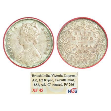 Victoria Empress, silver ½ rupee, 1882, Calcutta mint, A/I/'C' incused, PR 266; GK 621. NG
