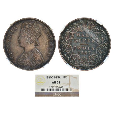 Victoria Empress, silver ½ rupee, 1887, Calcutta mint, A/I/'C' incused, PR 271; GK 637. NG