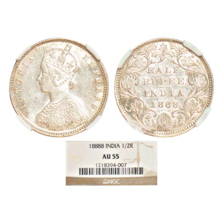 Victoria Empress, silver ½ rupee, 1888, Bombay mint, A/II(i)/'B' raised, PR 298; GK 639-64