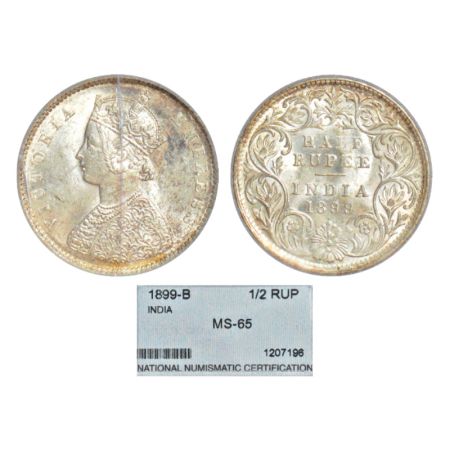 Victoria Empress, silver ½ rupee, 1899, Bombay mint, A/I/'B' incused (inverted), PR 307; G