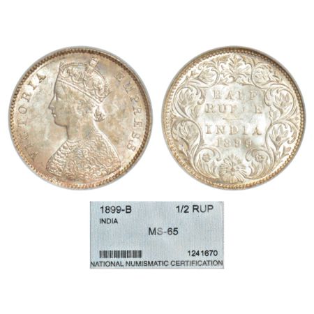 Victoria Empress, silver ½ rupee, 1899, Bombay mint, A/I/'B' incused (inverted), PR 307; G