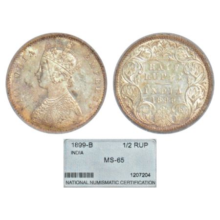 Victoria Empress, silver ½ rupee, 1899, Bombay mint, A/I/'B' incused (inverted), PR 307; G