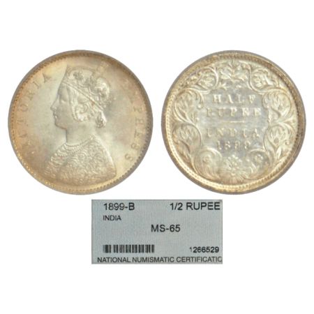Victoria Empress, silver ½ rupee, 1899, Bombay mint, A/I/'B' incused (inverted), PR 307; G