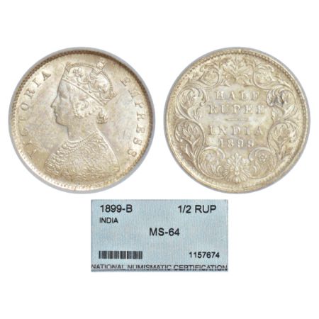 Victoria Empress, silver ½ rupee, 1899, Bombay mint, A/I/'B' incused (inverted), PR 307; G