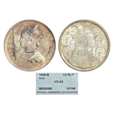Victoria Empress, silver ½ rupee, 1899, Bombay mint, A/I/'B' incused (inverted), PR 307; G