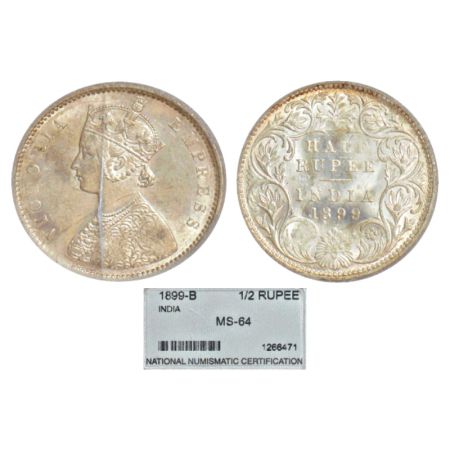 Victoria Empress, silver ½ rupee, 1899, Bombay mint, A/I/'B' incused (inverted), PR 307; G