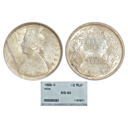 Victoria Empress, silver ½ rupee, 1899, Bombay mint, A/I/'B' incused (inverted), PR 307; G