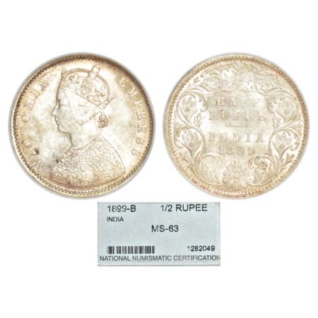 Victoria Empress, silver ½ rupee, 1899, Bombay mint, A/I/'B' incused (inverted), PR 307; G