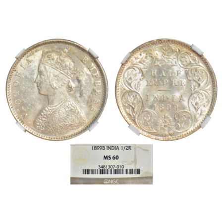 Victoria Empress, silver ½ rupee, 1899, Bombay mint, A/I/'B' incused (inverted), PR 307; G