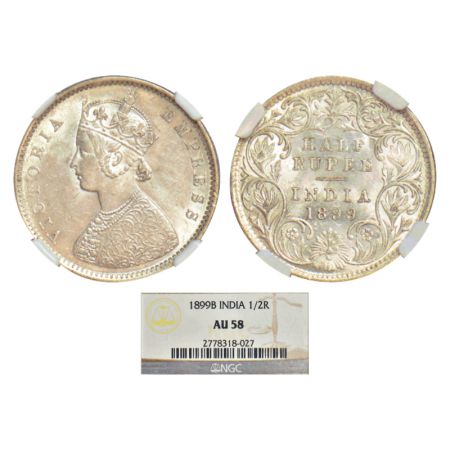 Victoria Empress, silver ½ rupee, 1899, Bombay mint, A/I/'B' incused (inverted), PR 307; G