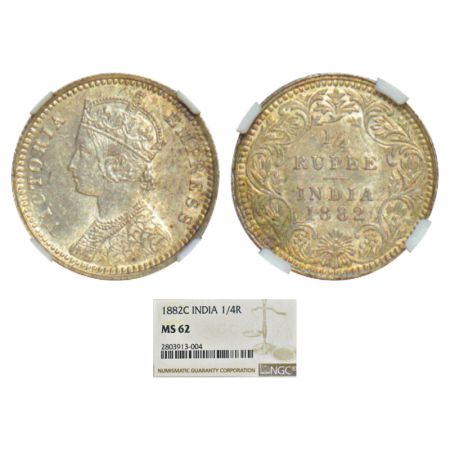 Victoria Empress, silver ¼ rupee, 1882, Calcutta mint, C/II/'C' incused, PR 387; GK 687. N