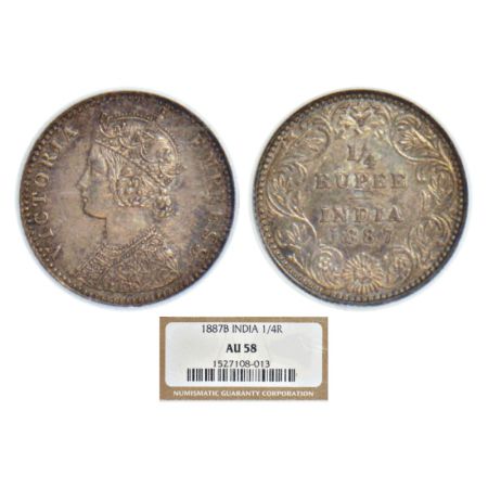 Victoria Empress, silver ¼ rupee, 1887, Bombay mint, C/II/'B' raised, PR 420; GK 708. NGC 