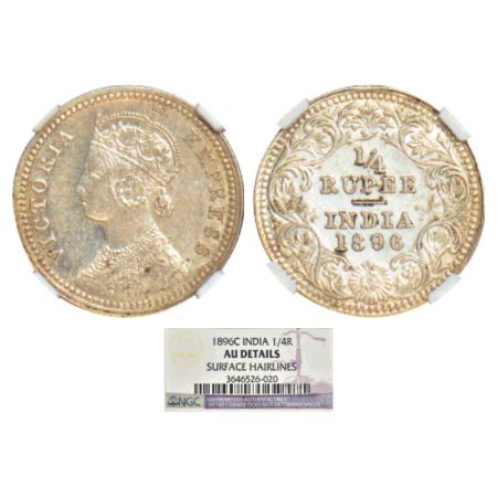 Victoria Empress, silver ¼ rupee, 1896, Calcutta mint, C/II/'C' incused, GK 728. NGC grade